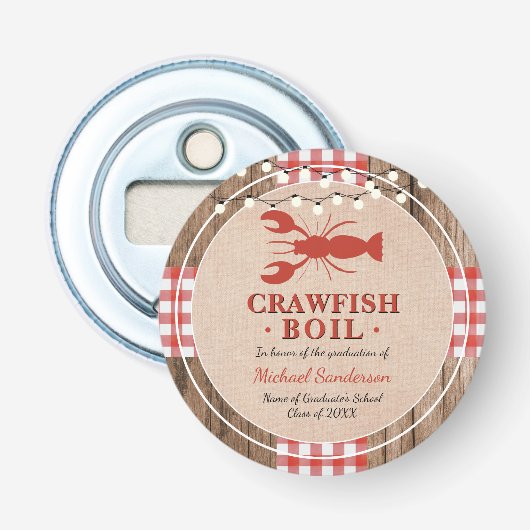 Crawfish Boil Lobster Graduation Party Rustic Button Flesopener (Voorkant)