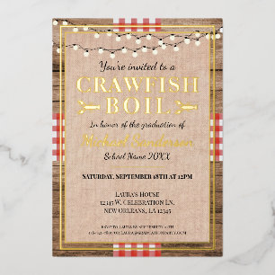 Crawfish Boil Lobster Graduation Party Rustic Folie Uitnodiging