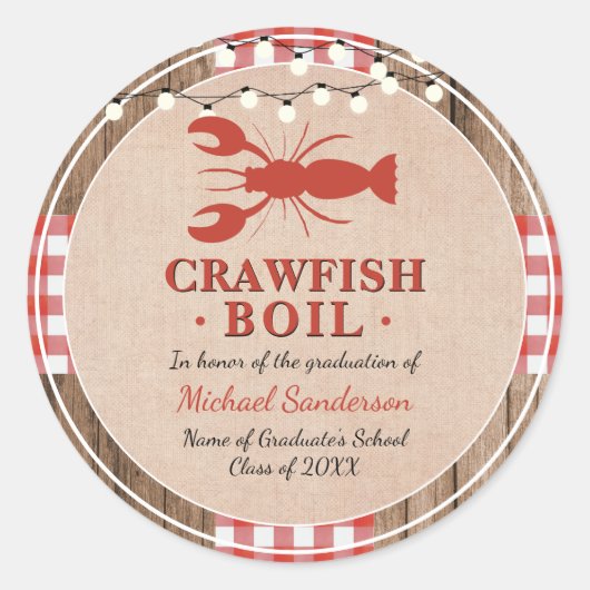 Crawfish Boil Lobster Graduation Party Rustic Ronde Sticker (Voorkant)