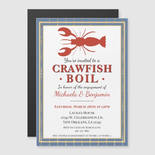 Crawfish Boil Lobster Party Blue Verloving Magnetische Uitnodiging (Voorkant / Achterkant)