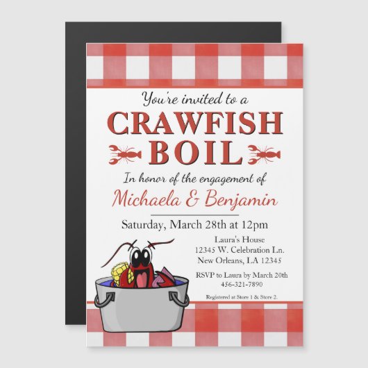 Crawfish Boil Lobster Party Verloving Red Picnic Magnetische Uitnodiging (Voorkant / Achterkant)