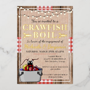 Crawfish Boil Lobster Party Verloving Rustic Folie Uitnodiging