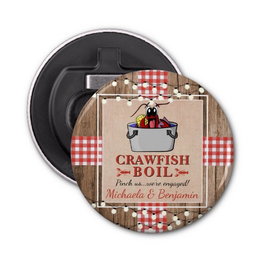 Crawfish Boil Lobster Rustic Engagement Party Button Flesopener (Voorkant)