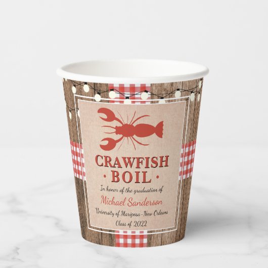Crawfish Boil Lobster Rustic Graduc Party Papieren Bekers (Voorkant)