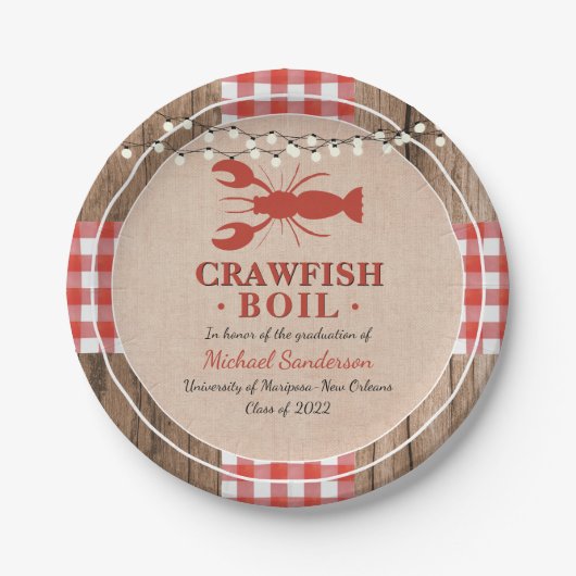 Crawfish Boil Lobster Rustic Graduc Party Papieren Bordje (Voorkant)