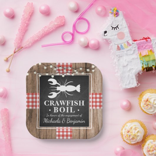 Crawfish Boil Lobster Rustic Wood Engagement Party Papieren Bordje (Feest)