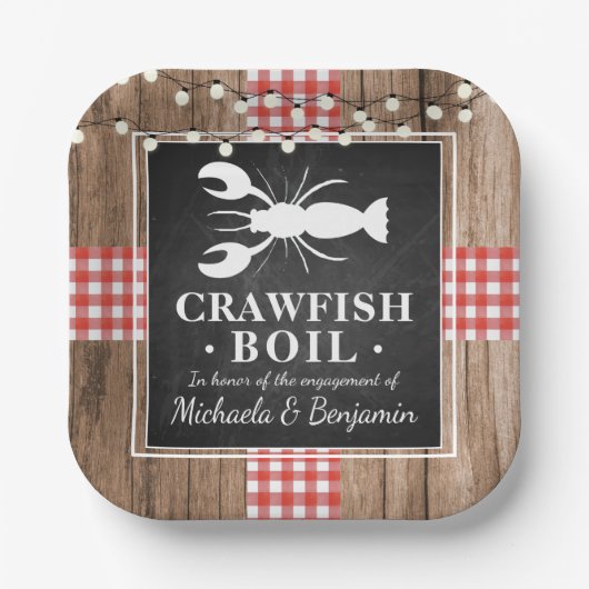 Crawfish Boil Lobster Rustic Wood Engagement Party Papieren Bordje (Voorkant)