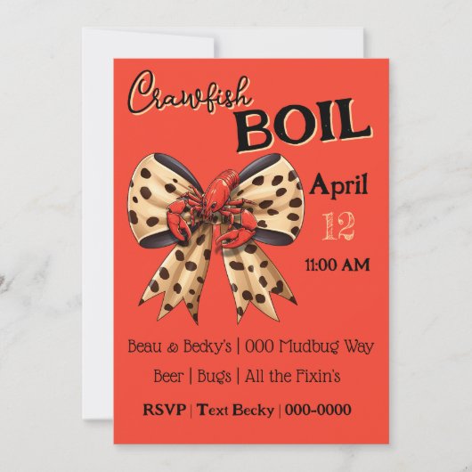 Crawfish Boil met Leopard Bow en Schattigee Mudbug Feestdagenkaart (Voorkant)
