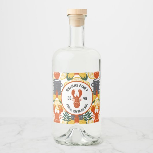 Crawfish Boil Party - Cajun Vis en zeevruchten vie Likeurfles Etiket (Voorkant)