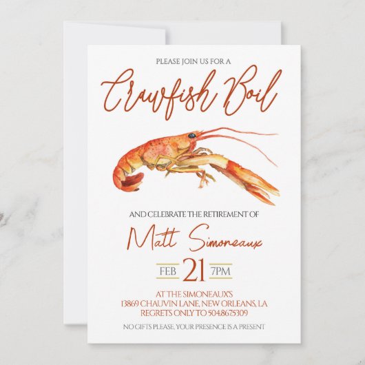 Crawfish Boil Pensioen Party Uitnodiging (Voorkant)