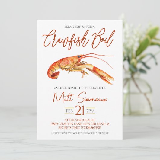 Crawfish Boil Pensioen Party Uitnodiging (Staand voorkant)