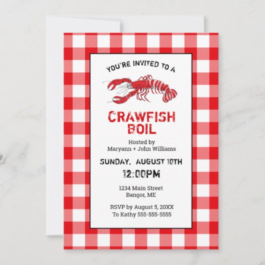 Crawfish Boil Red White Gingham Kaart (Voorkant)