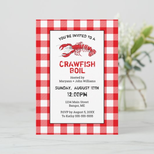 Crawfish Boil Red White Gingham Kaart (Staand voorkant)