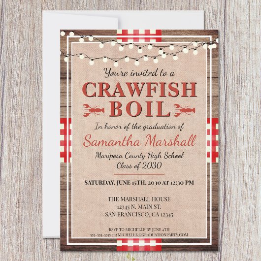 Crawfish Boil Rustic School Graduparty Kaart