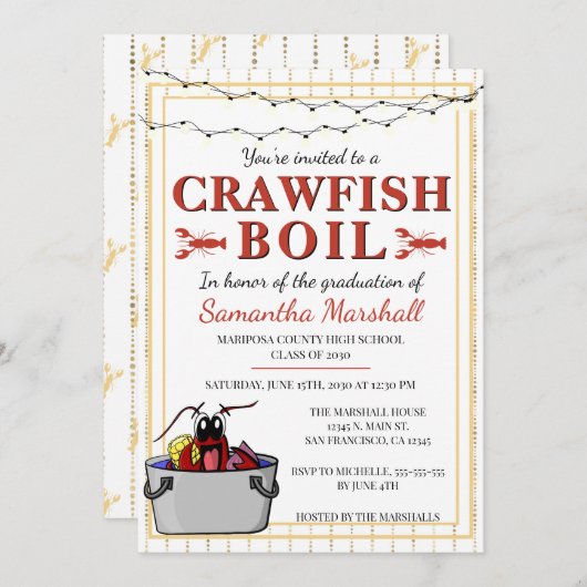 Crawfish Boil School Afstuderen Afstuderen Kaart (Voorkant / Achterkant)