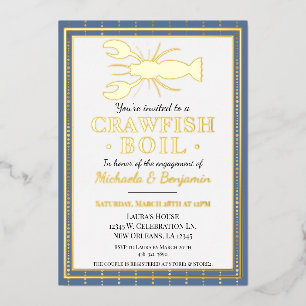 Crawfish Boil Seafood Blue Engagement Party Folie Uitnodiging