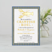 Crawfish Boil Seafood Blue Engagement Party Folie Uitnodiging (Staand Voorkant)