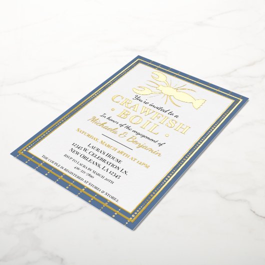 Crawfish Boil Seafood Blue Engagement Party Folie Uitnodiging (Gedraaid)