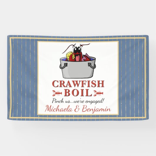 Crawfish Boil Seafood Blue Gold Engagement Party Spandoek (Horizontaal)