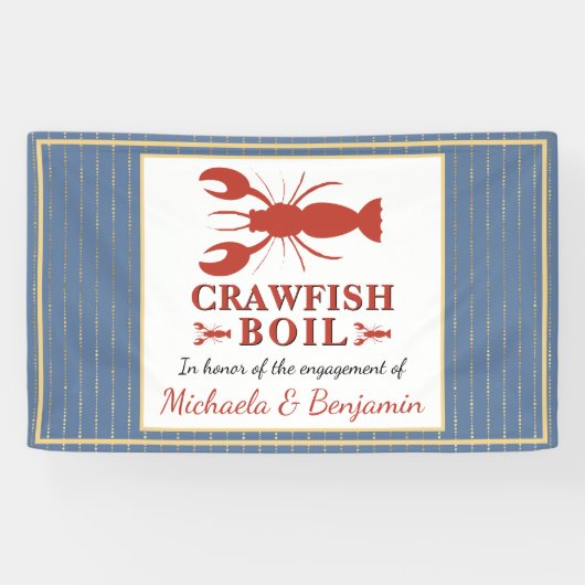 Crawfish Boil Seafood Blue Gold Engagement Party Spandoek (Horizontaal)