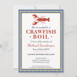 Crawfish Boil Seafood Blue Graduation Party Kaart