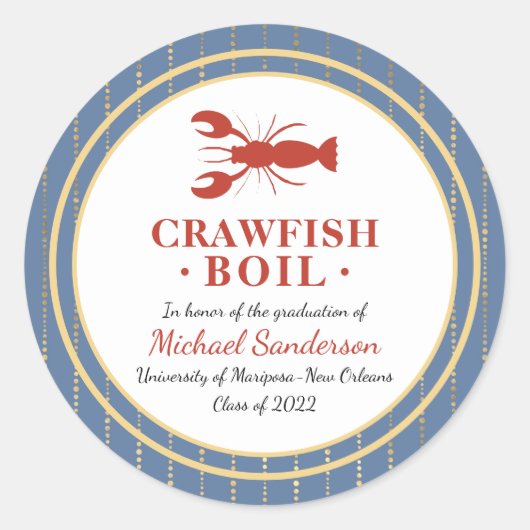 Crawfish Boil Seafood Blue Graduation Party Ronde Sticker (Voorkant)