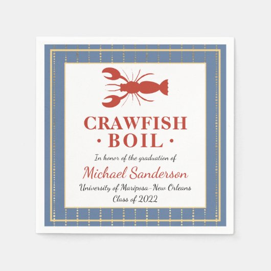 Crawfish Boil Seafood Blue Graduation Party Servet (Voorkant)