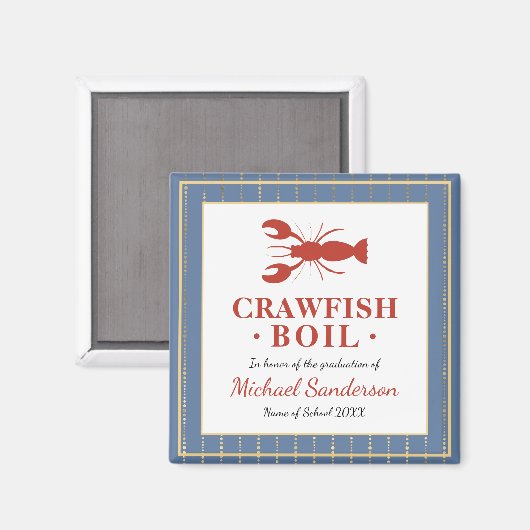 Crawfish Boil Seafood Blue Graduor Party Favor Magneet (Voorkant / Achterkant)