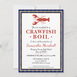 Crawfish Boil Seafood Blue School Graduparty Kaart