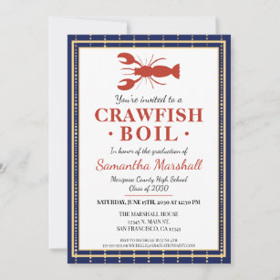 Crawfish Boil Seafood Blue School Graduparty Kaart