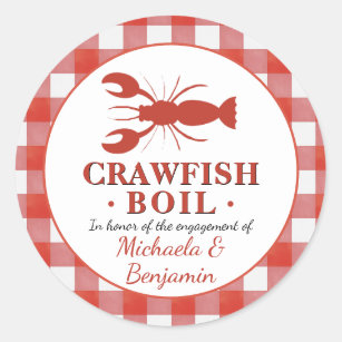 Crawfish Boil Seafood Party Red Picnic Verloving Ronde Sticker