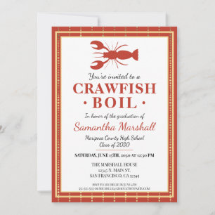 Crawfish Boil Seafood Red School Graduparty Kaart
