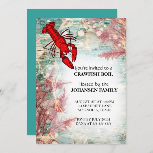 Crawfish Boil Seafood Summer Party Invision Kaart (Voorkant / Achterkant)