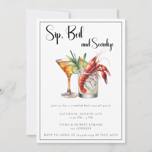 Crawfish Boil Sophisticated Modern Cocktail Party Kaart (Voorkant)