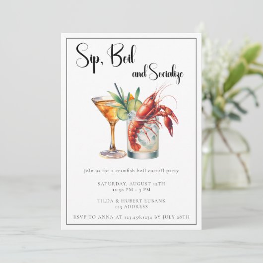 Crawfish Boil Sophisticated Modern Cocktail Party Kaart (Staand voorkant)