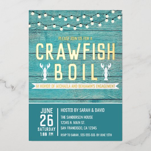 Crawfish Boil Special Event Blue Engagement Party Folie Uitnodiging (Voorkant)