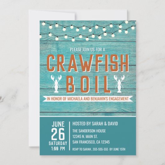 Crawfish Boil Special Event Blue Engagement Party Kaart (Voorkant)