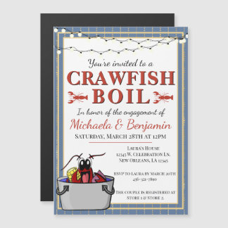 Crawfish Boil Special Event Verloving Blue Gold Magnetische Uitnodiging