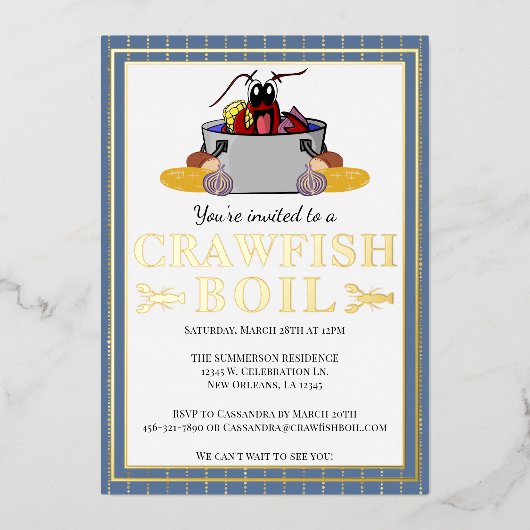 Crawfish Boil Summer Seafood Barbecue Party Folie Uitnodiging (Voorkant)
