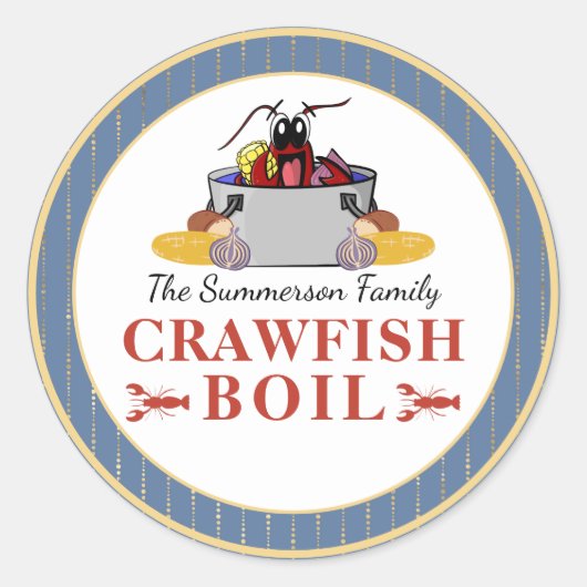Crawfish Boil Summer Seafood Barbecue Party Ronde Sticker (Voorkant)