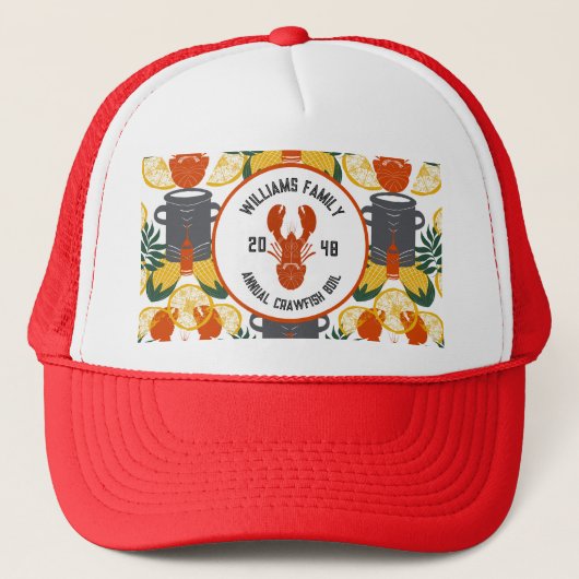 Crawfish Boil Trucker Hat – Cajun Seafood Party Pet (Voorkant)