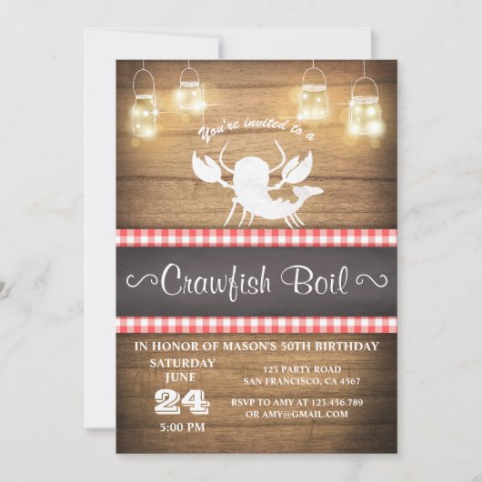 Crawfish boil-uitnodiging Rustisch hout Birthday B Kaart (Voorkant)