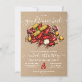 Crawfish Boil Verjaardag Kraft Houtsnede Kaart