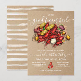 Crawfish Boil Verjaardag Kraft Houtsnede Kaart