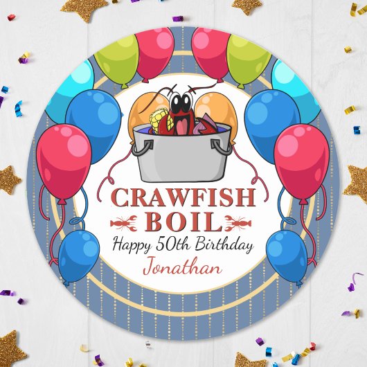 Crawfish Boil Verjaardag Zeevruchten Party Ronde Sticker