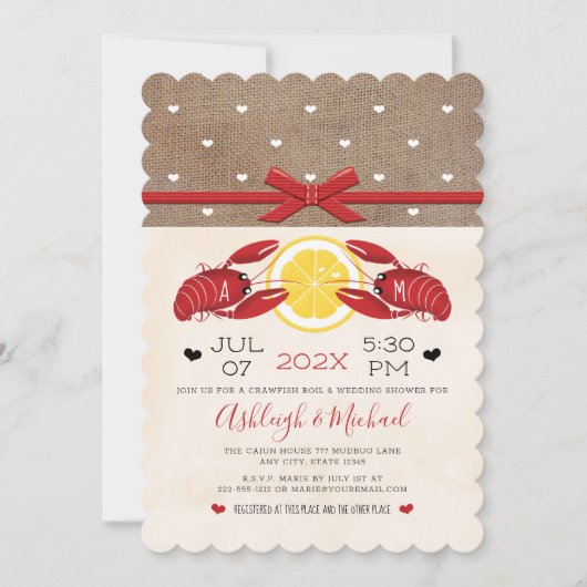 Crawfish Boil Wedding Shower Couples Monogram Invi Kaart (Voorkant)
