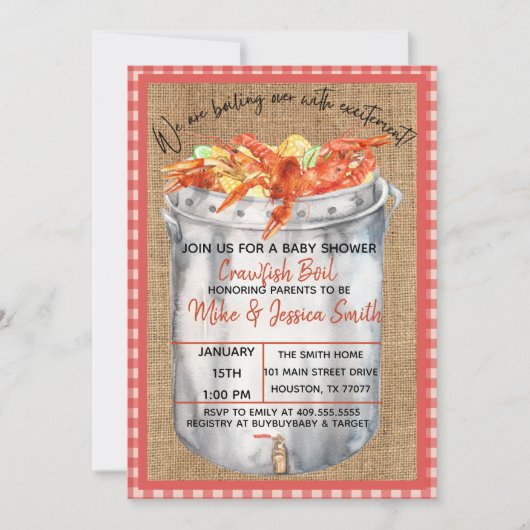 Crawfish Couples Baby shower Invitation Kaart (Voorkant)