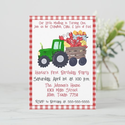 Crawfish First Birthday Party - Kind Crawfish Boil Kaart (Staand voorkant)