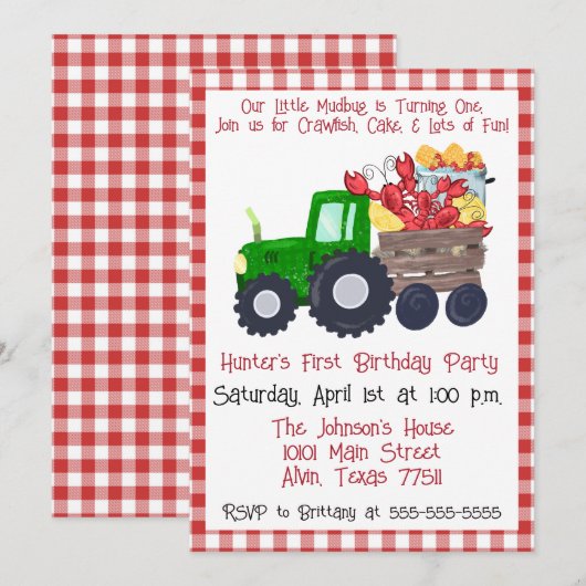 Crawfish First Birthday Party - Kind Crawfish Boil Kaart (Voorkant / Achterkant)