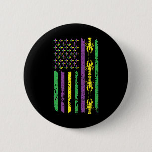 Crawfish Flag Louisiana Beads Mardi Festival Mardi Ronde Button 5,7 Cm